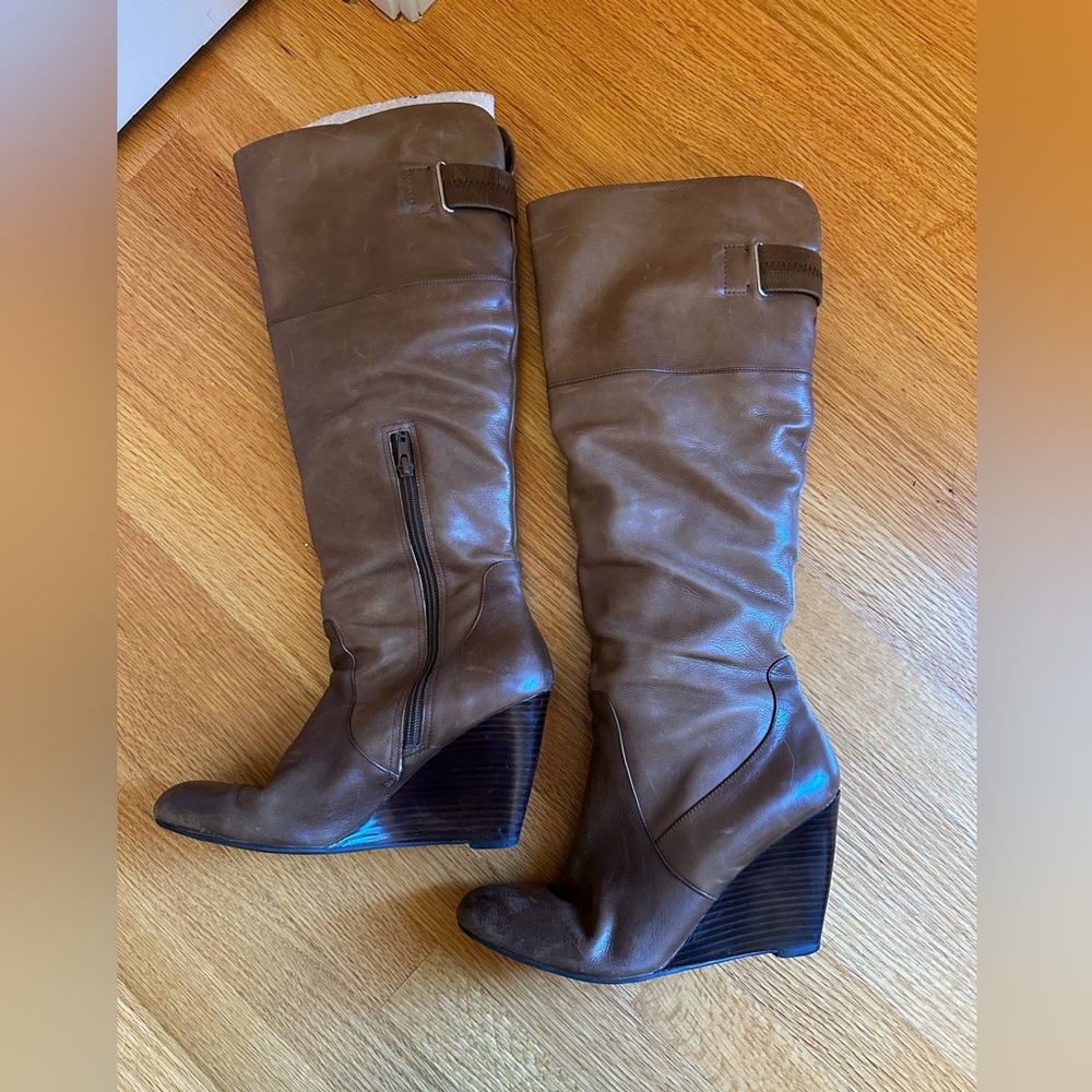 Nine West Brown Tall Wedge Boots